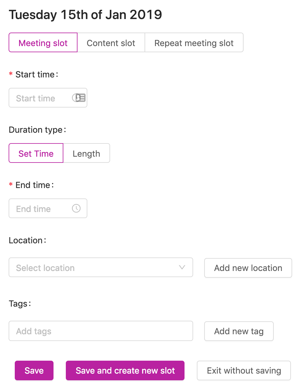 How do I create a single meeting slot?